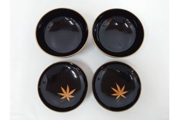 大正期　木製漆器　竹梅文・紅葉文　蒔絵が上品な菓子椀9点セット　外箱付き　(R-090420)