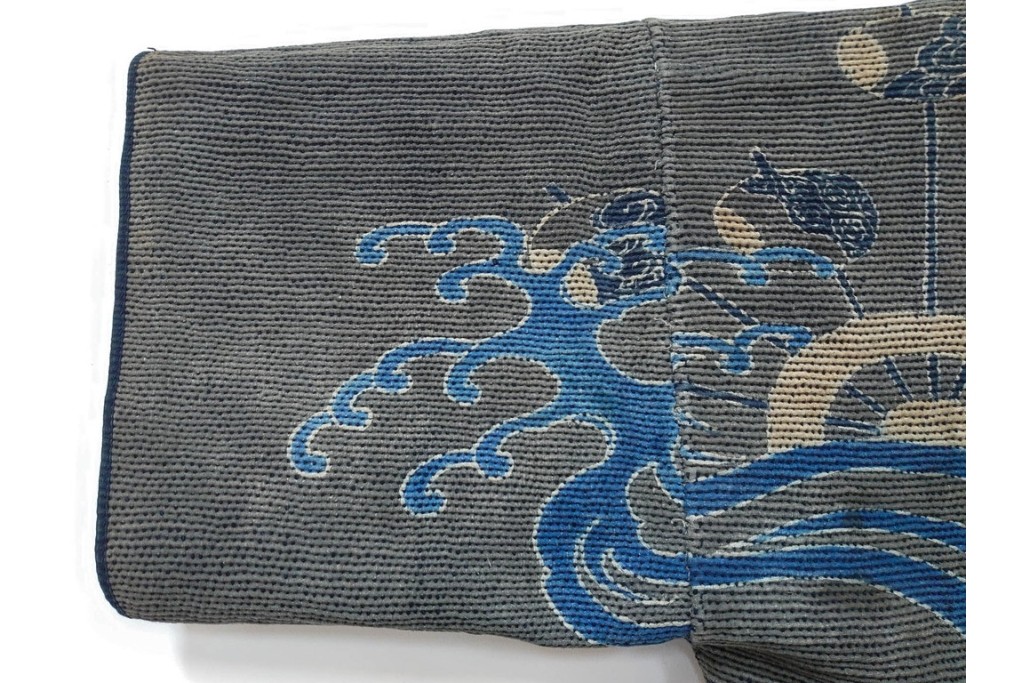 江戸から明治期　水車紋が印象的な刺子(刺し子)の火消し半纏　(R-090425)