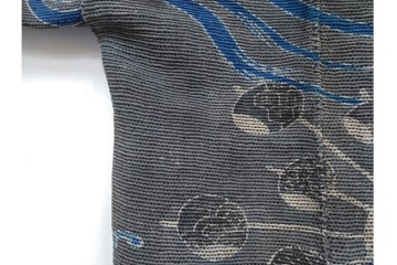 江戸から明治期　水車紋が印象的な刺子(刺し子)の火消し半纏　(R-090425)