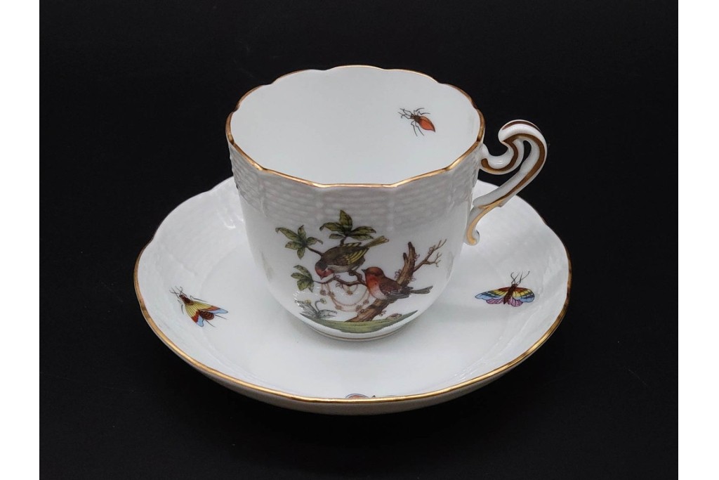 ハンガリー　HEREND(ヘレンド)　ロスチャイルド・バード　上品なコーヒーカップ&ソーサー6客セット　(R-090435)