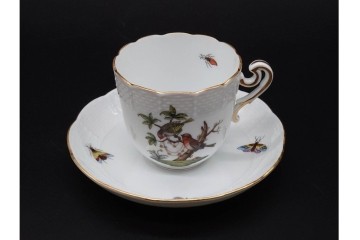 ハンガリー　HEREND(ヘレンド)　ロスチャイルド・バード　上品なコーヒーカップ&ソーサー6客セット　(R-090435)