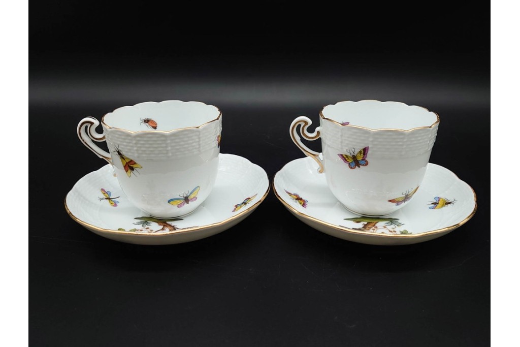 ハンガリー　HEREND(ヘレンド)　ロスチャイルド・バード　上品なコーヒーカップ&ソーサー6客セット　(R-090435)