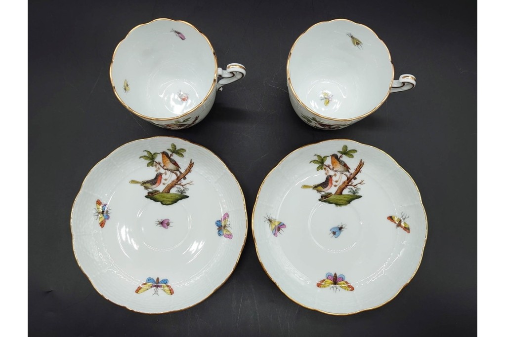 ハンガリー　HEREND(ヘレンド)　ロスチャイルド・バード　上品なコーヒーカップ&ソーサー6客セット　(R-090435)