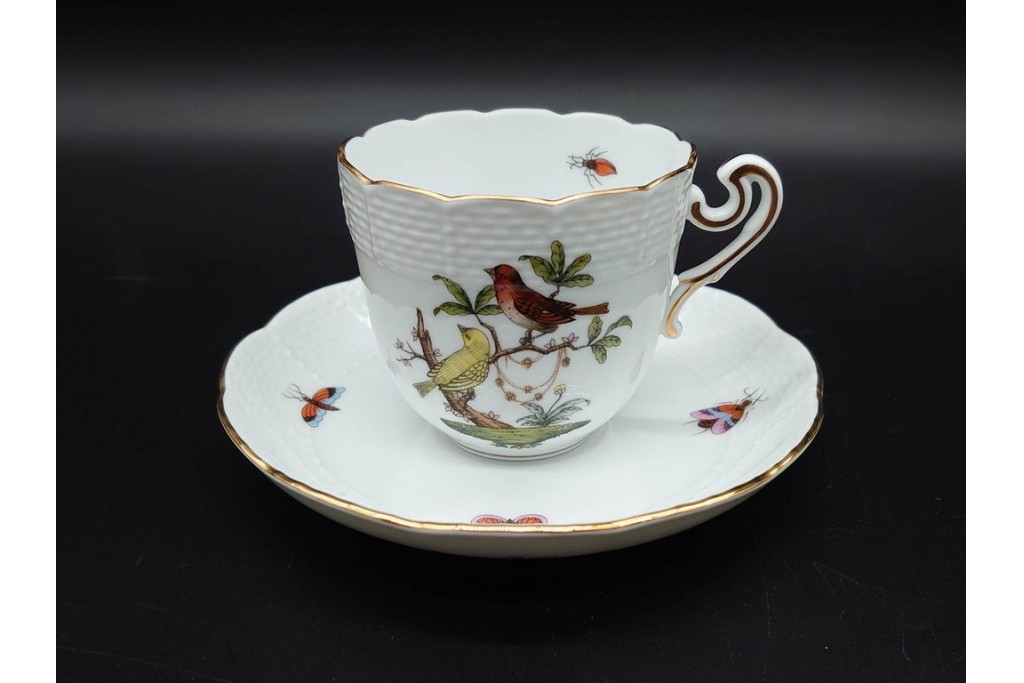 ハンガリー　HEREND(ヘレンド)　ロスチャイルド・バード　上品なコーヒーカップ&ソーサー6客セット　(R-090435)