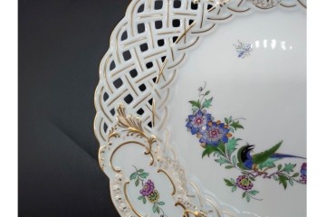 ドイツ製　Meissen(マイセン)　金彩　鳥文・花文　気品漂うメッシュプレート　(R-090437)