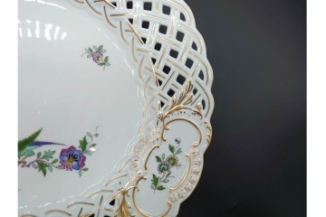 ドイツ製　Meissen(マイセン)　金彩　鳥文・花文　気品漂うメッシュプレート　(R-090437)