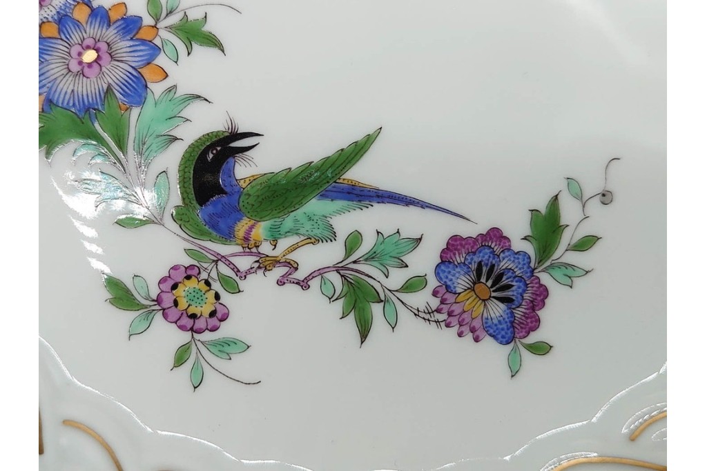 ドイツ製　Meissen(マイセン)　金彩　鳥文・花文　気品漂うメッシュプレート　(R-090437)