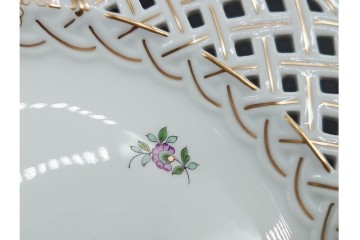 ドイツ製　Meissen(マイセン)　金彩　鳥文・花文　気品漂うメッシュプレート　(R-090437)