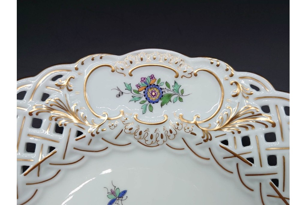 ドイツ製　Meissen(マイセン)　金彩　鳥文・花文　気品漂うメッシュプレート　(R-090437)
