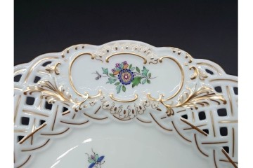 ドイツ製　Meissen(マイセン)　金彩　鳥文・花文　気品漂うメッシュプレート　(R-090437)