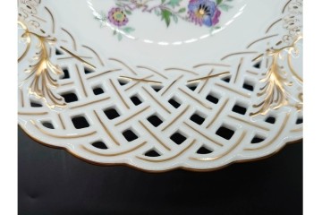 ドイツ製　Meissen(マイセン)　金彩　鳥文・花文　気品漂うメッシュプレート　(R-090437)
