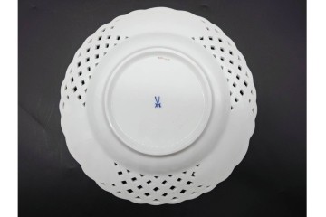 ドイツ製　Meissen(マイセン)　金彩　鳥文・花文　気品漂うメッシュプレート　(R-090437)