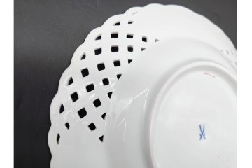 ドイツ製　Meissen(マイセン)　金彩　鳥文・花文　気品漂うメッシュプレート　(R-090437)