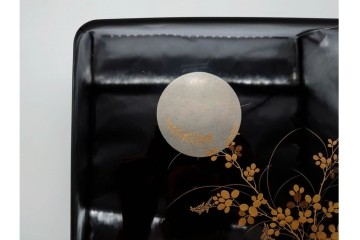 明治から大正期　時代物　内梨地　螺鈿　流水月秋草文・千鳥文　優美な金銀蒔絵文箱　(R-090446)