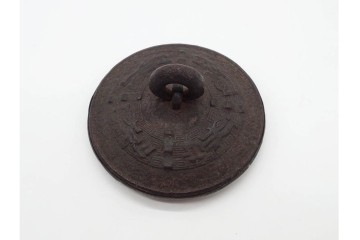 蓋裏銀張　蓋に大岡鉄平(銕平)の銘有り　獣口と饕餮紋が目を引く鉄瓶　(R-090447)
