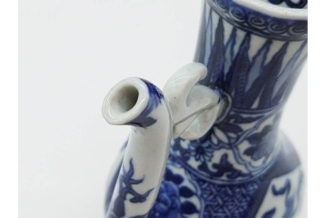 中国　古玩　大明嘉靖年製　青花(染付)　躍動感ある獅子が描かれた水注　(R-090448)