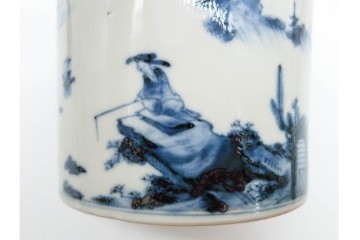 江戸期　古伊万里　茶道具　染付による山水人物文が味わい深い水指　(R-090449)
