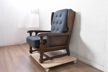 中古　横浜クラシック家具　ノックオンウッド(knockonwood)　Hand Made　コロニアルシリーズ　英国の伝統スタイルのウィングバックが魅力的なウィングチェア　(R-090458)