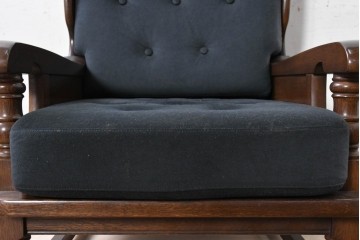中古　横浜クラシック家具　ノックオンウッド(knockonwood)　Hand Made　コロニアルシリーズ　英国の伝統スタイルのウィングバックが魅力的なウィングチェア　(R-090458)