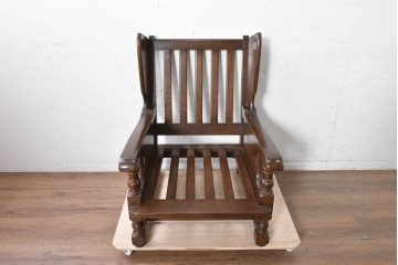 中古　横浜クラシック家具　ノックオンウッド(knockonwood)　Hand Made　コロニアルシリーズ　英国の伝統スタイルのウィングバックが魅力的なウィングチェア　(R-090458)