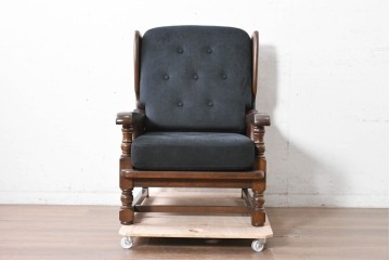 中古　横浜クラシック家具　ノックオンウッド(knockonwood)　Hand Made　コロニアルシリーズ　英国の伝統スタイルのウィングバックが魅力的なウィングチェア　(R-090459)
