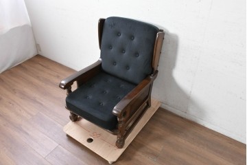中古　横浜クラシック家具　ノックオンウッド(knockonwood)　Hand Made　コロニアルシリーズ　英国の伝統スタイルのウィングバックが魅力的なウィングチェア　(R-090459)