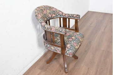 和製アンティーク　昭和初期　大正ロマン　花柄ファブリックが華やかな回転チェア　(R-090460)