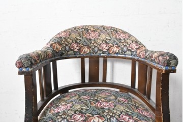 和製アンティーク　昭和初期　大正ロマン　花柄ファブリックが華やかな回転チェア　(R-090460)