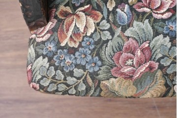 和製アンティーク　昭和初期　大正ロマン　花柄ファブリックが華やかな回転チェア　(R-090460)