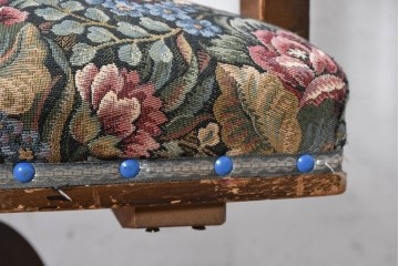 和製アンティーク　昭和初期　大正ロマン　花柄ファブリックが華やかな回転チェア　(R-090460)