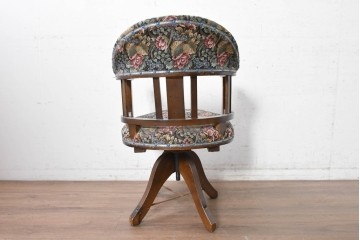 和製アンティーク　昭和初期　大正ロマン　花柄ファブリックが華やかな回転チェア　(R-090460)