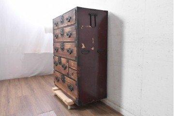 和製アンティーク　明治期から大正期　巾着金具　時代の趣漂う松本衣装箪笥　(R-090464)