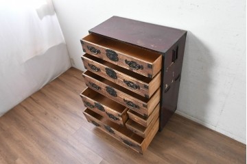 和製アンティーク　明治期から大正期　巾着金具　時代の趣漂う松本衣装箪笥　(R-090464)
