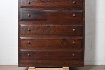 中古　松本民芸家具　直線的な意匠と美しい杢目が魅力のD型和タンス　(R-090467)