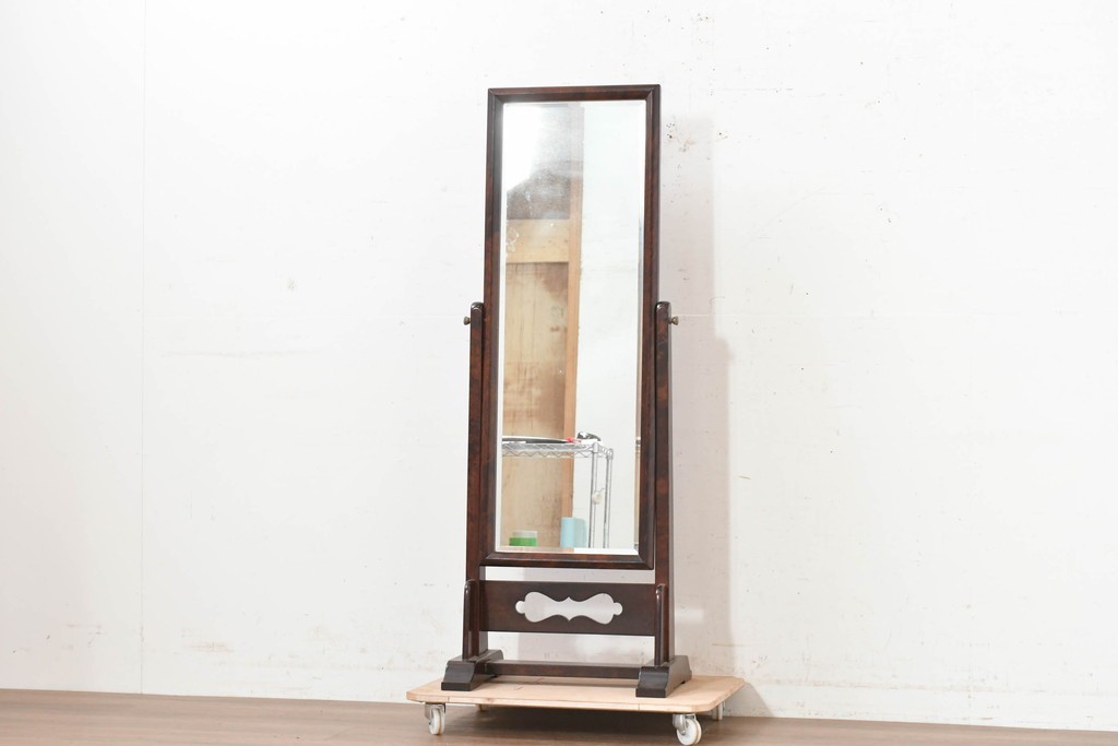 中古　松本民芸家具　透かし彫りが上品なB型姿見　定価約10万円　(R-090473)