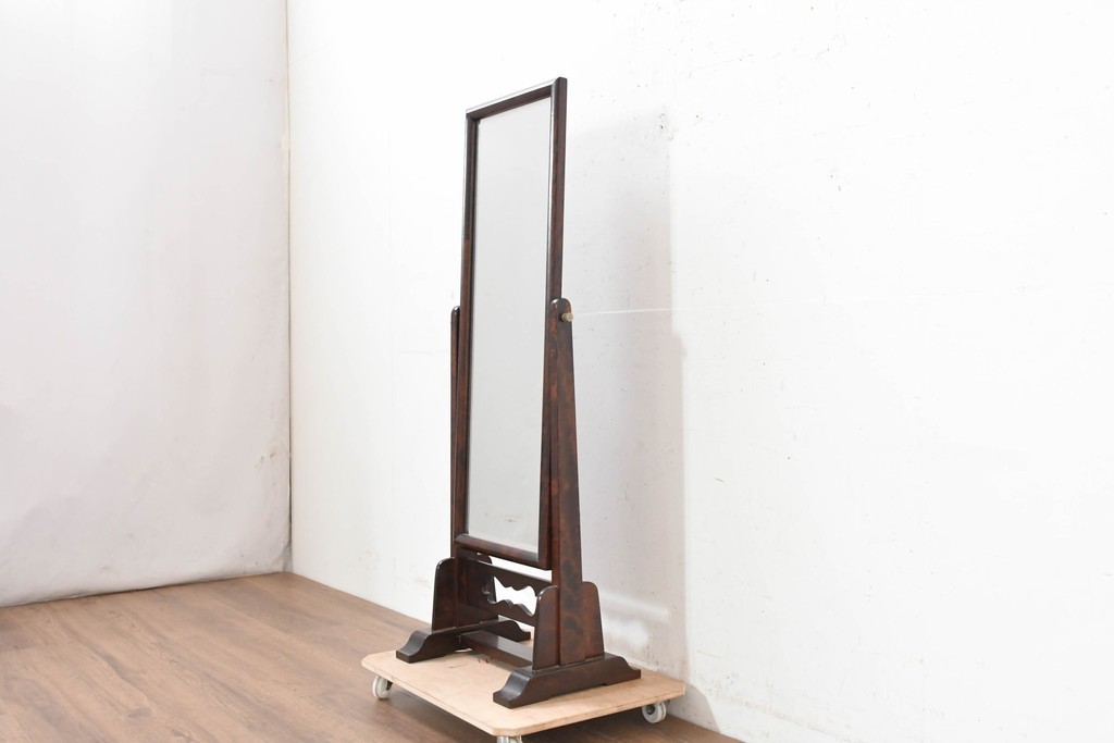 中古　松本民芸家具　透かし彫りが上品なB型姿見　定価約10万円　(R-090473)
