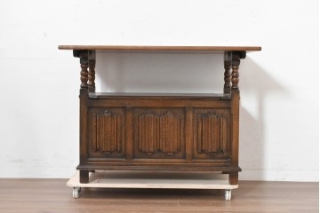 イギリスアンティーク　1940年頃　オーク材　ベンチ・収納・テーブルの3役をこなすモンクスベンチ　(R-090481)