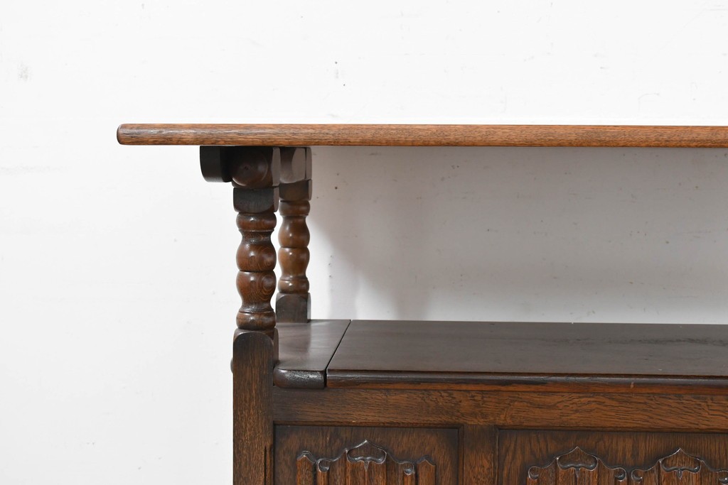 イギリスアンティーク　1940年頃　オーク材　ベンチ・収納・テーブルの3役をこなすモンクスベンチ　(R-090481)