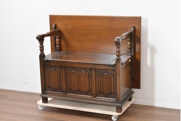 イギリスアンティーク　1940年頃　オーク材　ベンチ・収納・テーブルの3役をこなすモンクスベンチ　(R-090481)