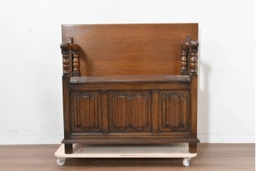 イギリスアンティーク　1940年頃　オーク材　ベンチ・収納・テーブルの3役をこなすモンクスベンチ　(R-090481)