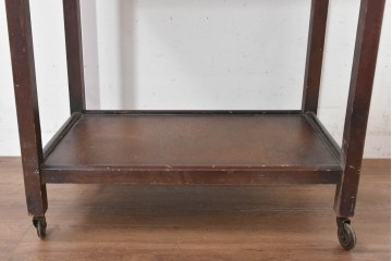 イギリスアンティーク　1940年頃　シンプルな木製フレームのキャスター付き二段ワゴン　(R-090485)