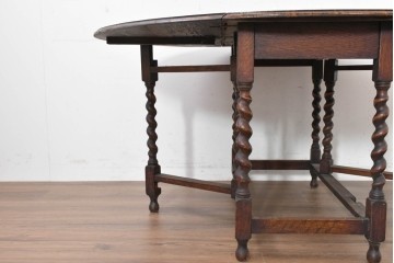 イギリスアンティーク　1920年頃　オーク材　ツイストレッグが印象的なゲートレッグ(バタフライ)テーブル　(R-090494)
