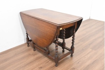 イギリスアンティーク　1920年頃　オーク材　ツイストレッグが印象的なゲートレッグ(バタフライ)テーブル　(R-090494)