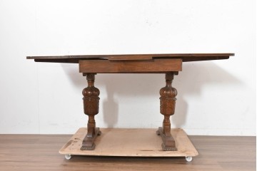 イギリスヴィンテージ　1950年頃　オーク材　バルボスレッグの重厚さが魅力のドローリーフテーブル　(R-090495)
