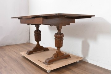 イギリスヴィンテージ　1950年頃　オーク材　バルボスレッグの重厚さが魅力のドローリーフテーブル　(R-090495)