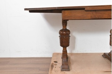 イギリスヴィンテージ　1950年頃　オーク材　バルボスレッグの重厚さが魅力のドローリーフテーブル　(R-090495)