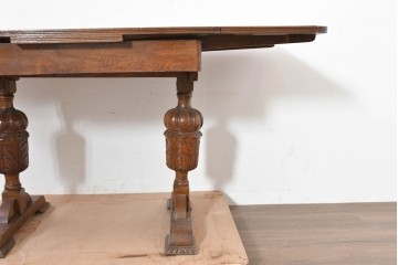イギリスヴィンテージ　1950年頃　オーク材　バルボスレッグの重厚さが魅力のドローリーフテーブル　(R-090495)