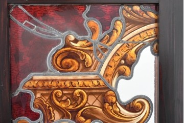 イギリスアンティーク　1930年頃　エナメル絵付け　花や鳥を描いた華やかなステンドグラス入り衝立2枚(1対)セット　(R-090501)