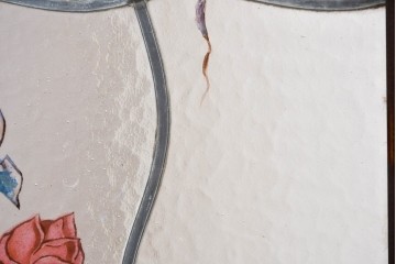 イギリスアンティーク　1930年頃　エナメル絵付け　花や鳥を描いた華やかなステンドグラス入り衝立2枚(1対)セット　(R-090501)