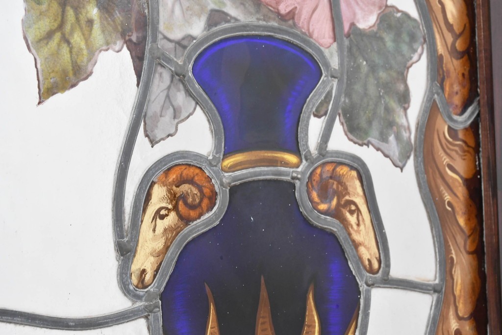 イギリスアンティーク　1930年頃　エナメル絵付け　花や鳥を描いた華やかなステンドグラス入り衝立2枚(1対)セット　(R-090501)